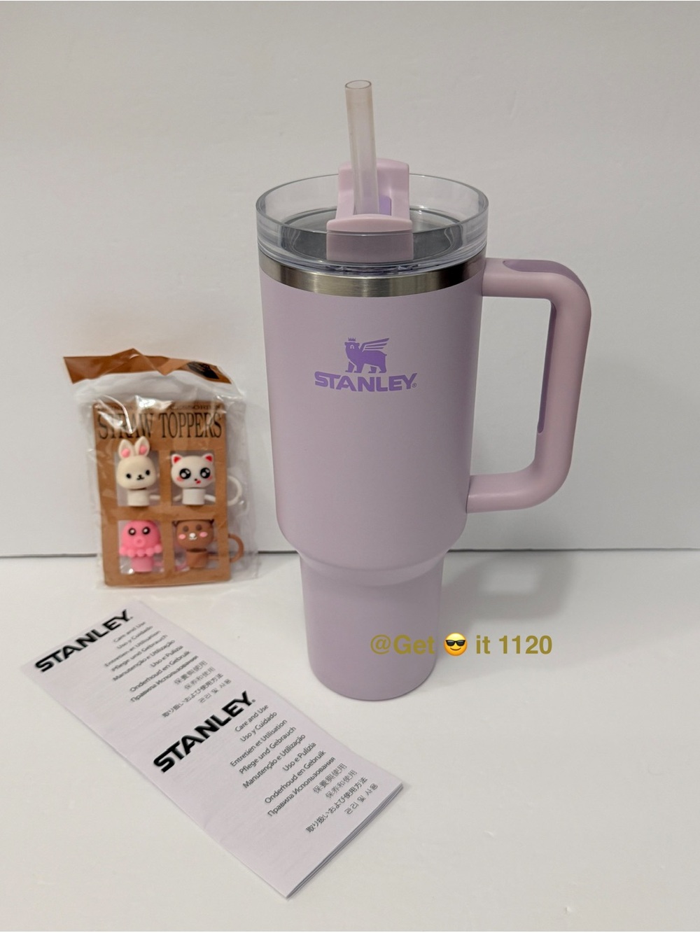Stanley 40 oz Quencher H2.0 FlowState Tumbler Orchid + Water Bottle Straw Topper